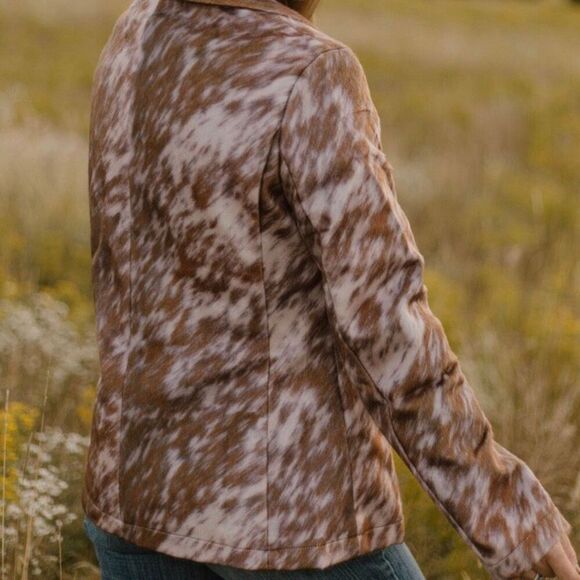 Rustic Chic: Cow Print Blazer - Western Faux Hide Casual Jacket New - Picture 3 of 10